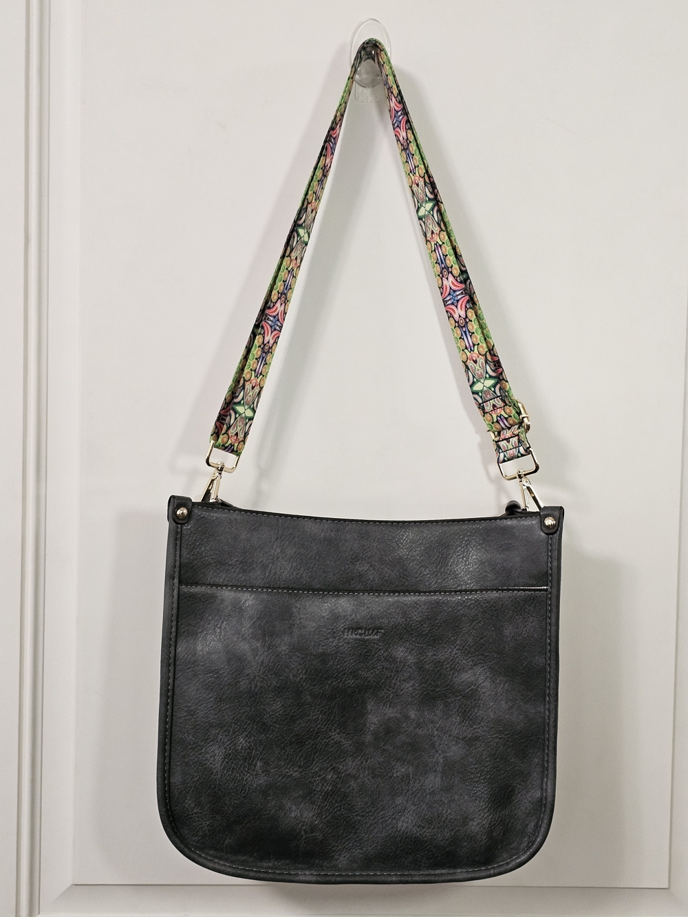 Gray Crossbody Hobo Bag w/ 2 Interchangeable Boho Guitar Straps